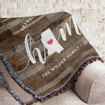 Mississippi Home State Personalized Wood Look Throw Blanket<br><div class="desc">Show some home state pride with this cute rustic faux wood plank throw blanket featuring "home" in white calligraphy script lettering with a silhouette map of the state of Mississippi standing in for the letter "O." A pink heart illustration inside the state map completes the design; you can change the...</div>