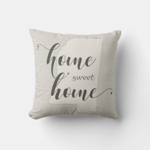 Mississippi - Home Sweet Home burlap-look Throw Pillow