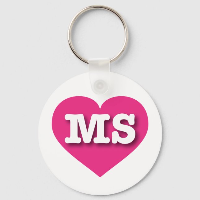 Mississippi Hot Pink Heart - I love MS Keychain (Front)