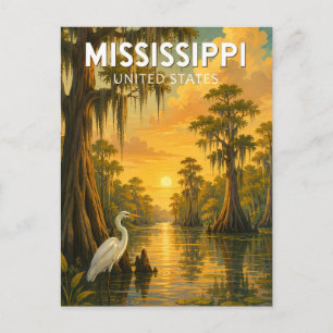 Mississippi Illustration Travel Art Vintage Postcard