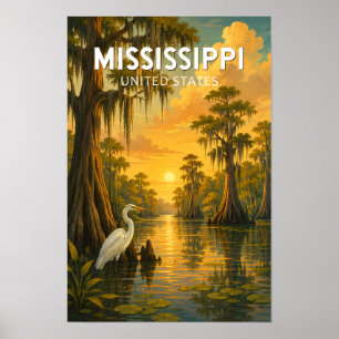 Mississippi Illustration Travel Art Vintage Poster