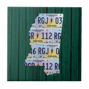 Mississippi License Plate Map Ceramic Tile