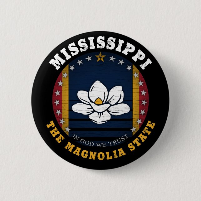 MISSISSIPPI MAGNOLIA STATE FLAG 2 INCH ROUND BUTTON (Front)