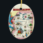 Mississippi Map  Ceramic Ornament<br><div class="desc">A vintage postcard map of the State of Mississippi repurposed on an ornament.</div>