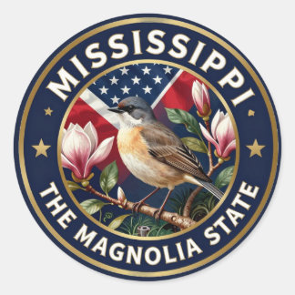 🌸 Mississippi Mockingbird Magnolia Classic Round Sticker