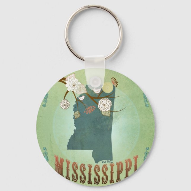 Mississippi Modern Vintage State Map – Green Keychain (Front)