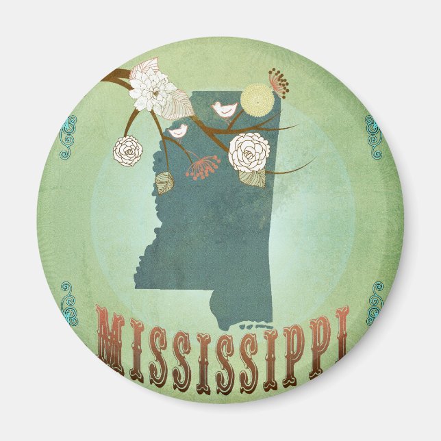 Mississippi Modern Vintage State Map – Green Magnet (Front)