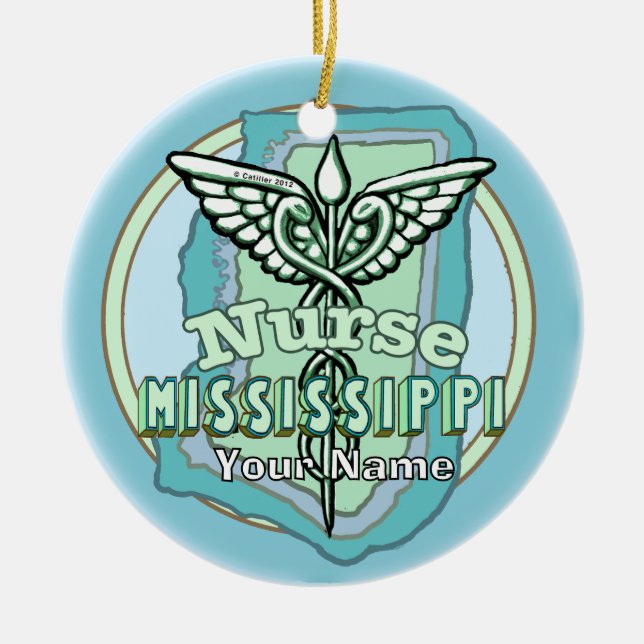Mississippi Nurse Caduceus  Ceramic Ornament (Front)
