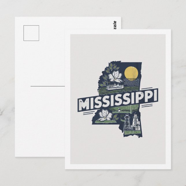 Mississippi Retro Travel Design Iconic US States Postcard (Front/Back)