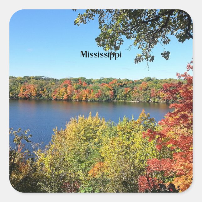 Mississippi River, Autumn, Square Sticker (Front)