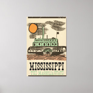Mississippi river boat vintage travel poster canvas print