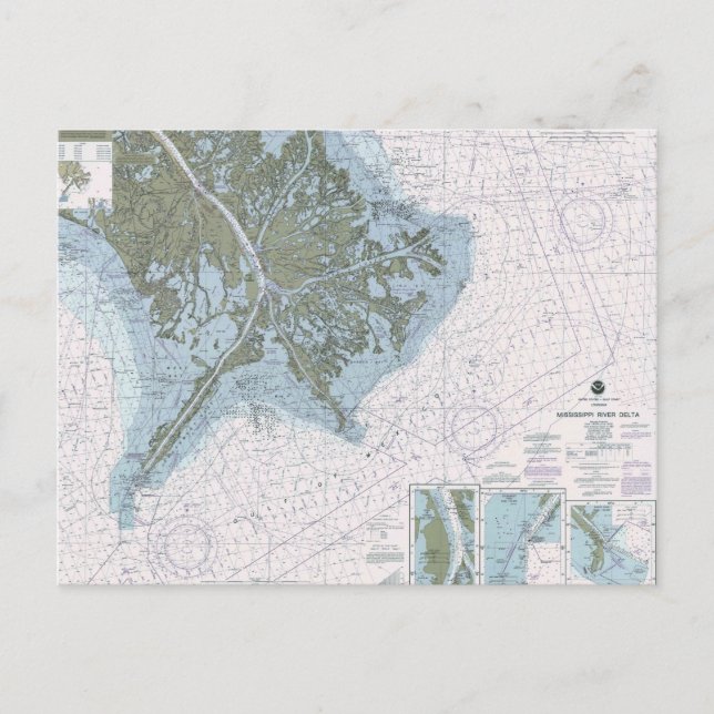 Mississippi River Delta LA MS chart postcard (Front)