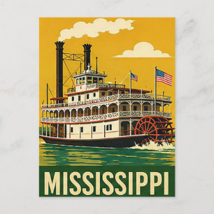 🚢 Mississippi River Steamboat Journey Postcard