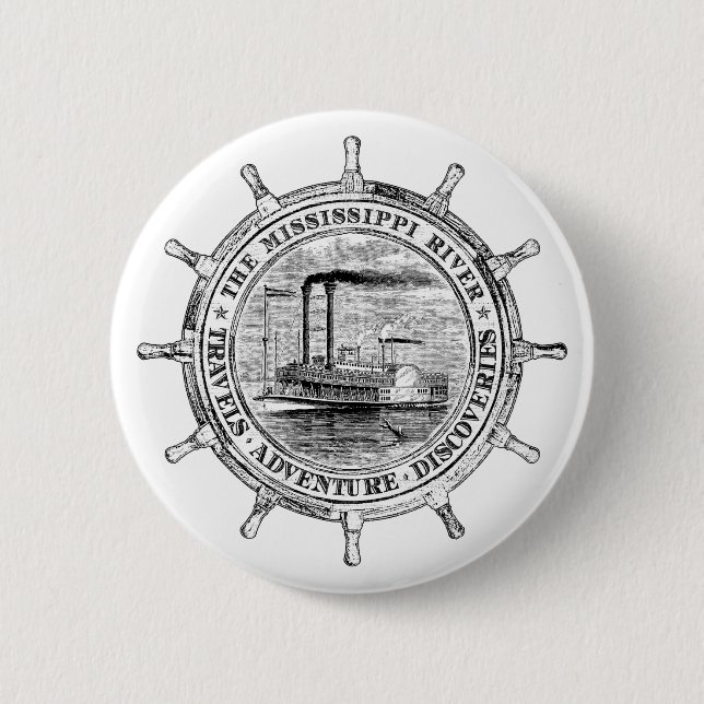 Mississippi River. Travels. Adventure. Discoveries 2 Inch Round Button (Front)