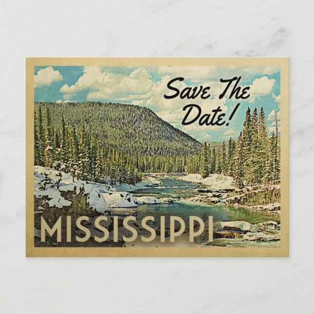 Mississippi Save The Date Mountains River Snow Announcement Postcard (Front)