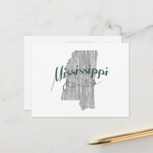 Mississippi Shaped Vintage Grey Typography Name Postcard