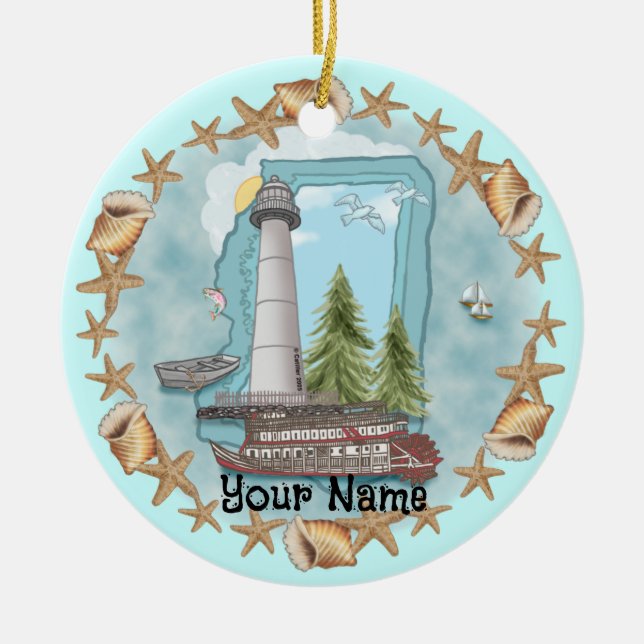 Mississippi Shells Lighthouse Ornament (Front)