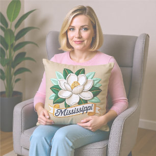 Mississippi State Flowers Emblem Throw Pillow
