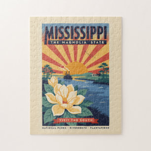 Mississippi State Illustration Travel Art Vintage Jigsaw Puzzle