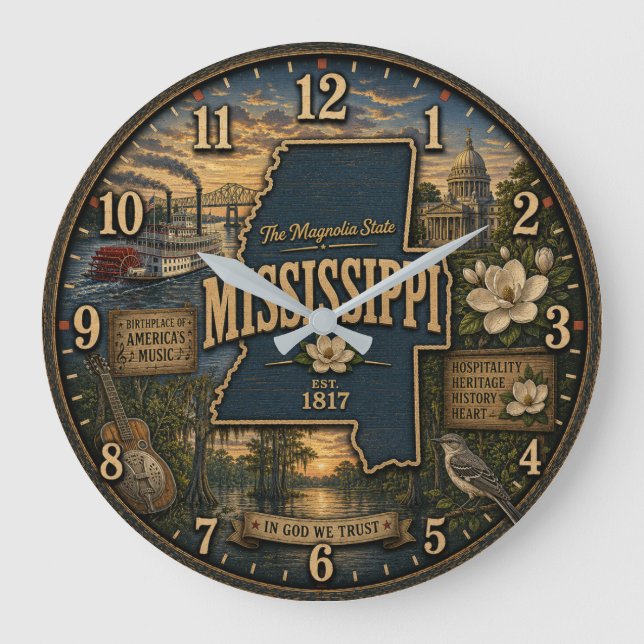 Mississippi State  Southern Heritage Rustic Home  Large Clock (Front)