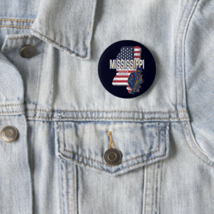 Mississippi State United States Map Vintage USA 2 Inch Round Button