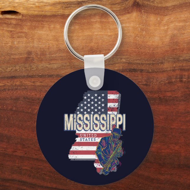 Mississippi State United States Map Vintage USA Keychain (Front)