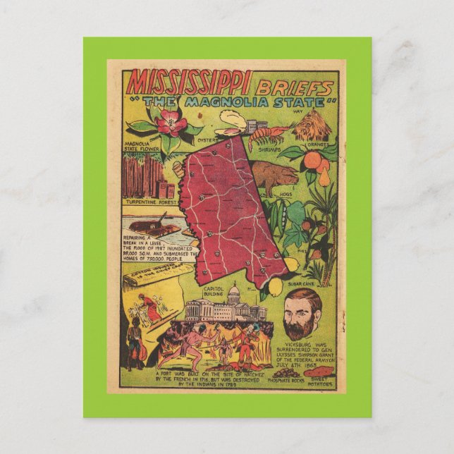 Mississippi the Magnolia State Postcard (Front)