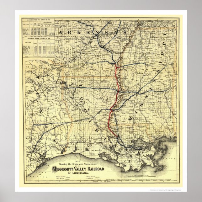 Mississippi Valley Railroad Map 1882 Poster (Front)