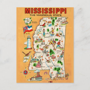 Mississippi Vintage Map Postcard