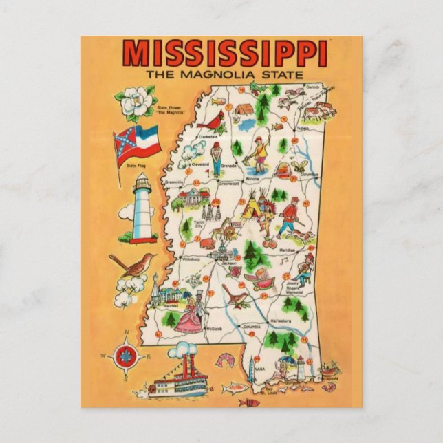 Mississippi Vintage Map  Postcard (Front)