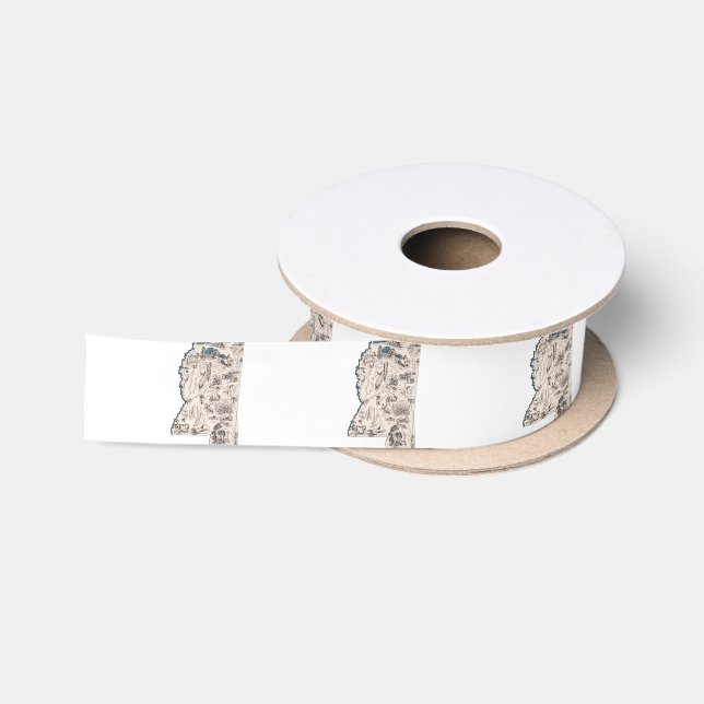Mississippi Vintage Picture Map Satin Ribbon (Spool)