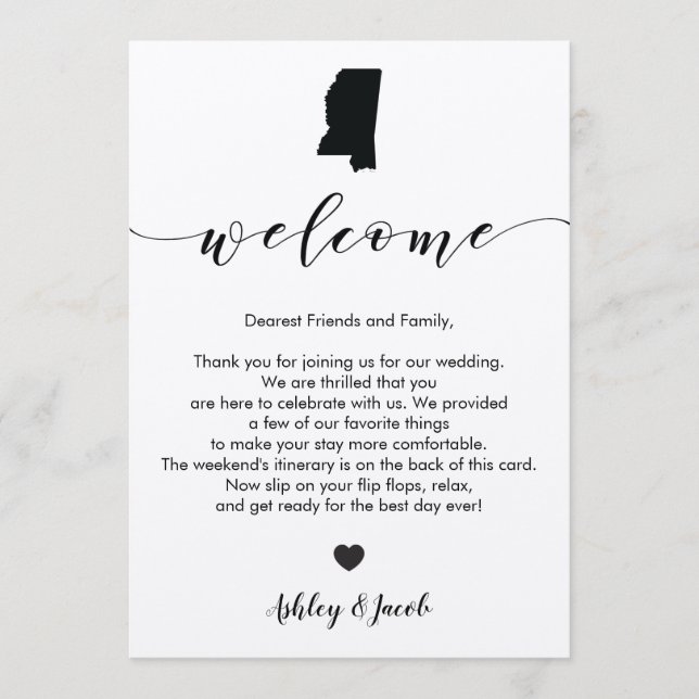 Mississippi Wedding Welcome Letter & Itinerary Program (Front)
