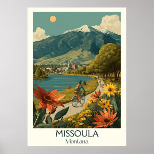 Missoula Montana Vintage River City Bike Art Poster