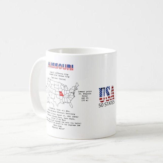 Missouri American state on a map and useful info Coffee Mug (Front Left)