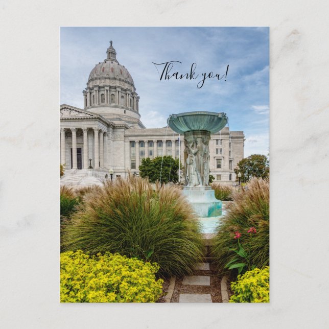 Missouri Capitol And Fountain Thank You Postcard (Front)