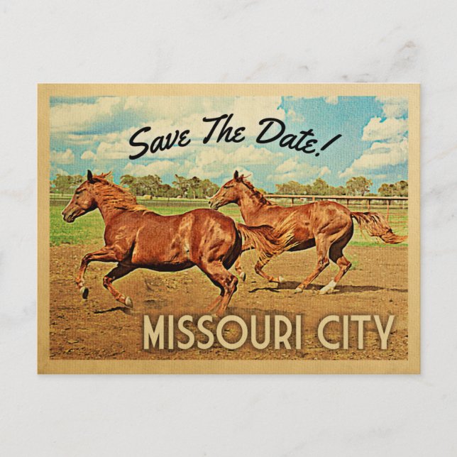 Missouri City Texas Save The Date Horses Announcement Postcard (Front)