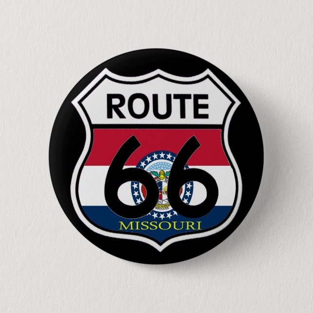 Missouri Flag Route 66 Shield 2 Inch Round Button (Front)