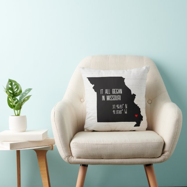 Missouri GPS Coordinates with Heart Throw Pillow (Chair)
