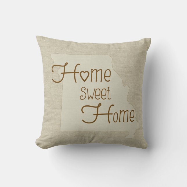 Missouri-Home Sweet Home burlap-look custom name Throw Pillow (Front)