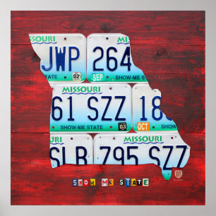 Missouri License Plate Map Poster