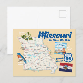 Missouri MO The Show Me State Map Arch Route 66 Postcard