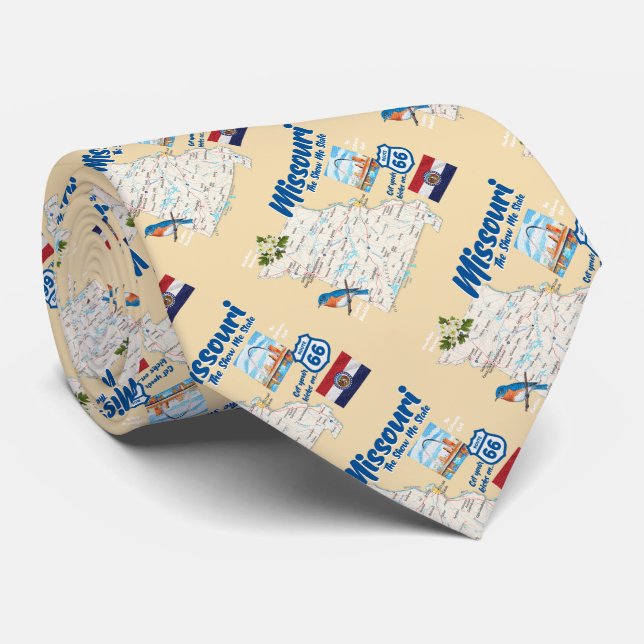 Missouri MO The Show Me State Map Arch Route 66 Tie (Rolled)