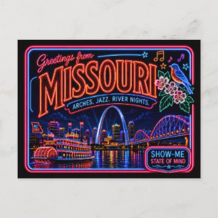 Missouri Neon State Retro Vintage Postcard