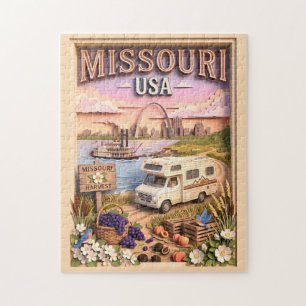 Missouri Road Trip Gateway Arch Textured Skyline Jigsaw Puzzle