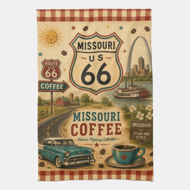Missouri Route 66 Coffee Kitchen Decor Gift Towel (Vertical)