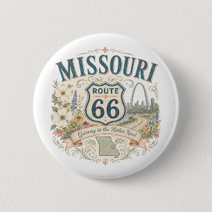 Missouri Route 66 Floral Road Trip Souvenir Art 2 Inch Round Button