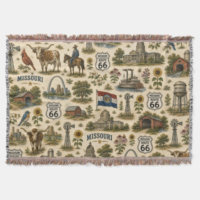 Missouri Route 66 River Road Throw Blanket (Front)