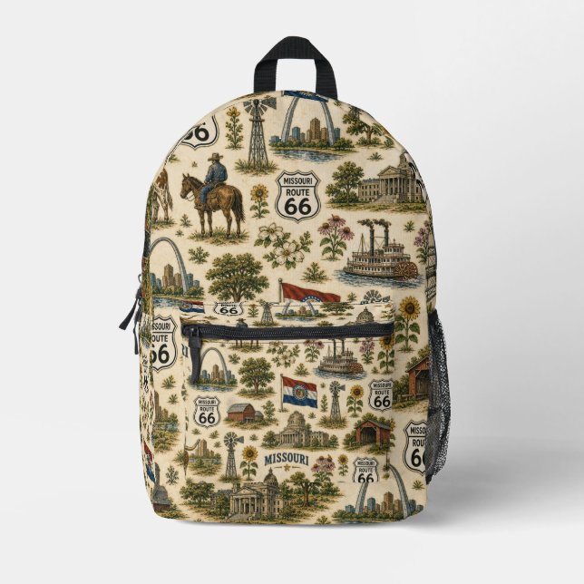Missouri Route 66 Trail Gateway Printed Backpack (Front)