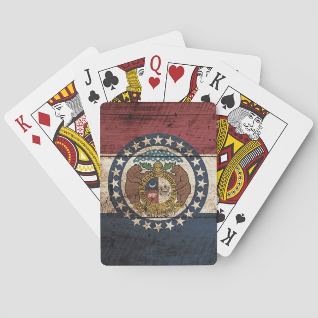 Missouri State Flag on Old Wood Grain Playing Cards (Back)