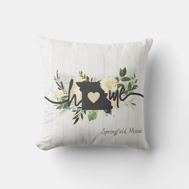 Missouri State Personalized Your Home City Rustic Throw Pillow (Front)